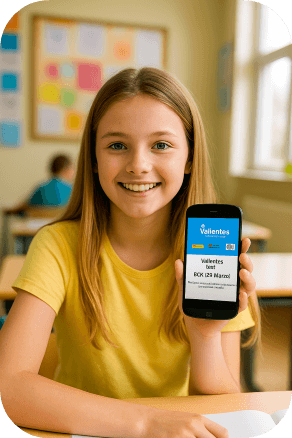 Alumna mostrando la app Valientes en su móvil